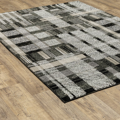 Atlas Geometric Black/ Grey Cut Pile Rug