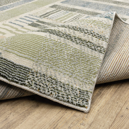 Atlas Geometric Blue/ Green Cut Pile Rug