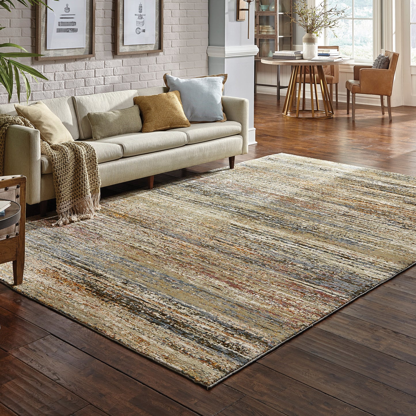 Atlas Abstract Gold/ Green Cut Pile Rug