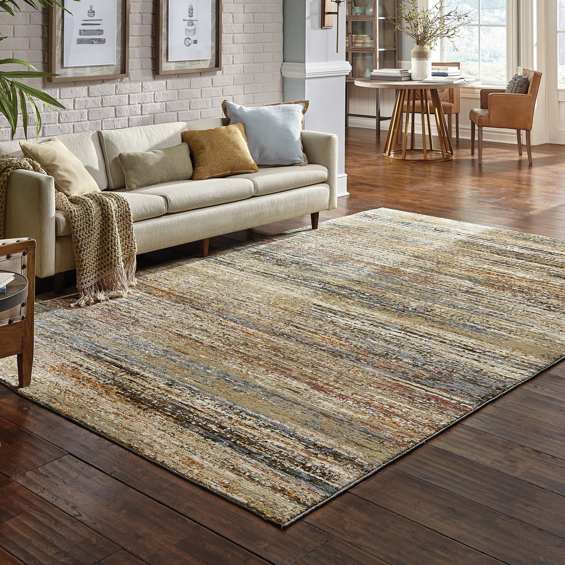 Atlas Abstract Gold/ Green Cut Pile Rug
