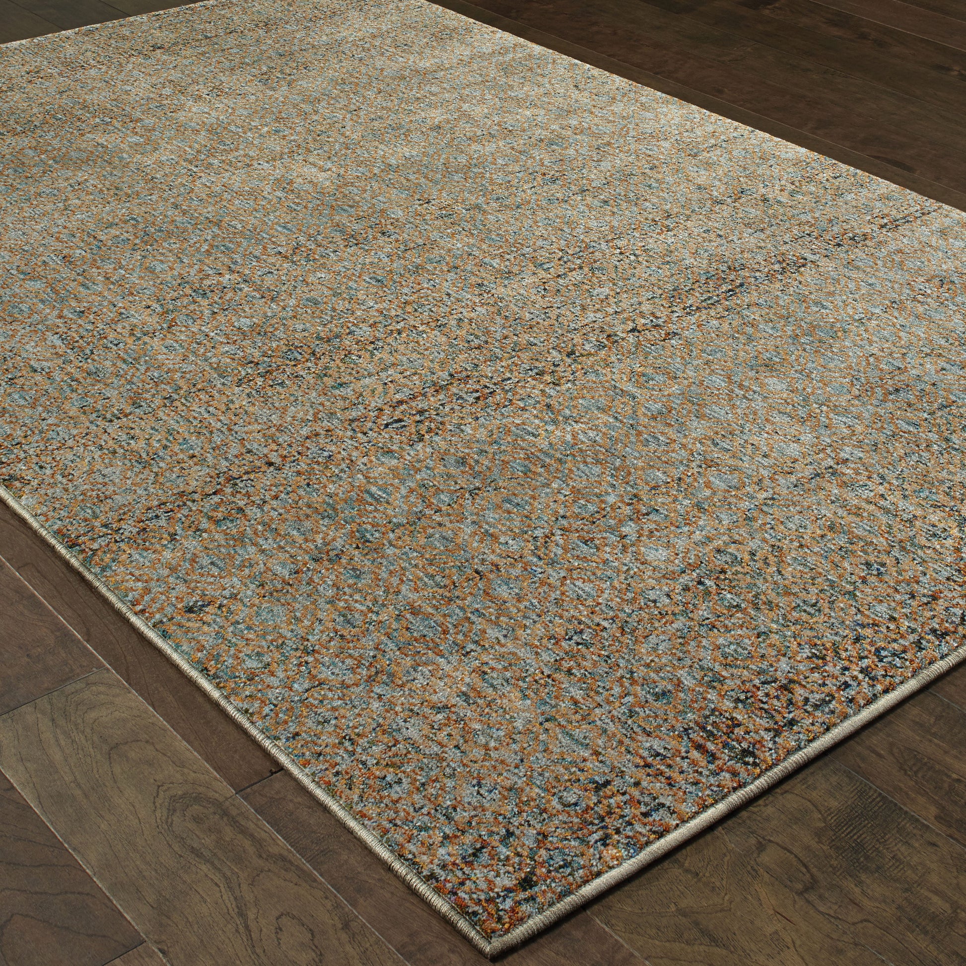 Atlas Distressed Blue/ Gold Geometric Cut Pile Rug
