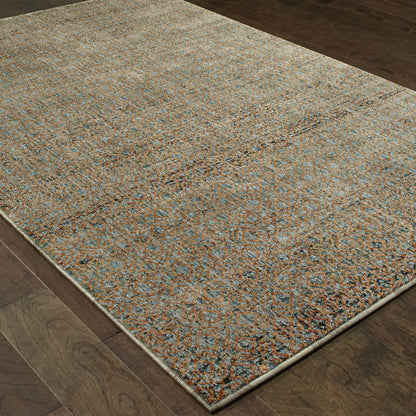Atlas Distressed Blue/ Gold Geometric Cut Pile Rug