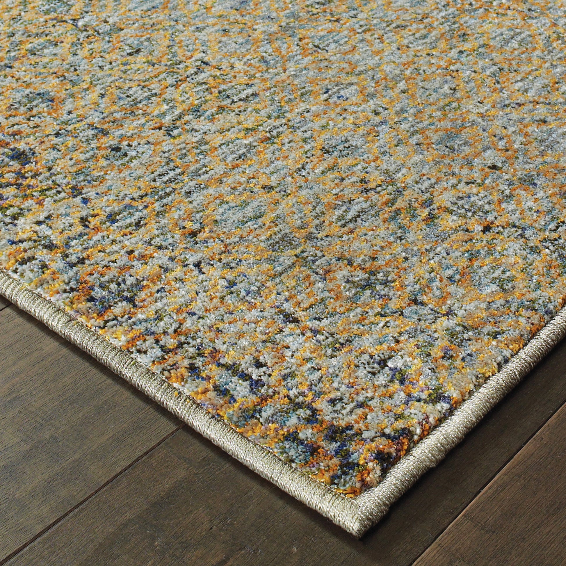 Atlas Distressed Blue/ Gold Geometric Cut Pile Rug