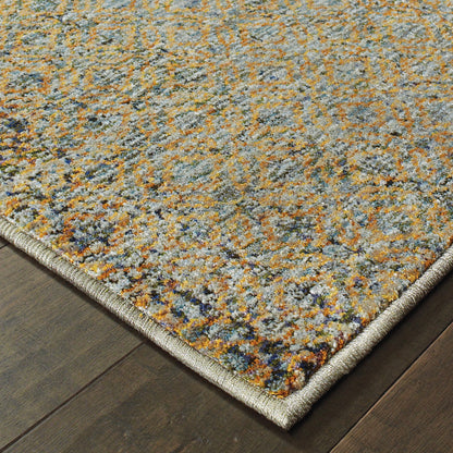 Atlas Distressed Blue/ Gold Geometric Cut Pile Rug