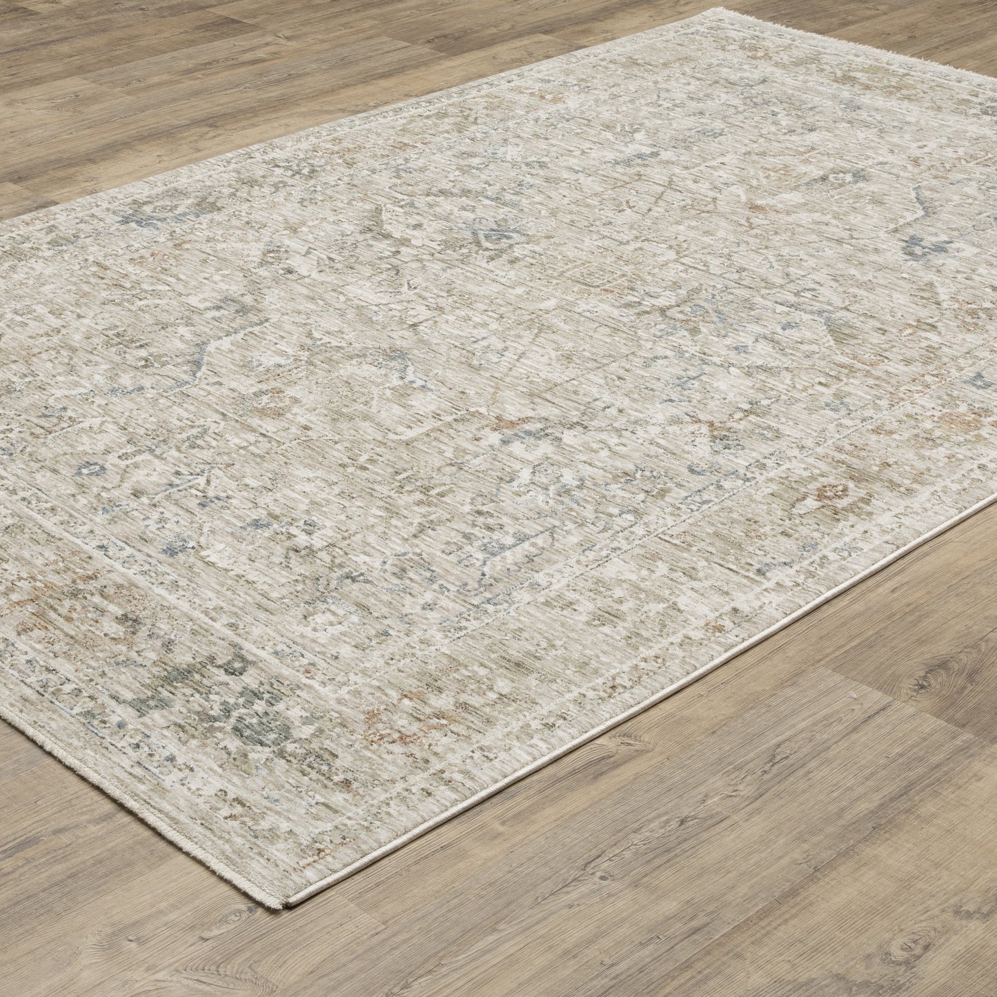 Avalon Distressed Beige/ Blue Medallion Cut Pile Rug