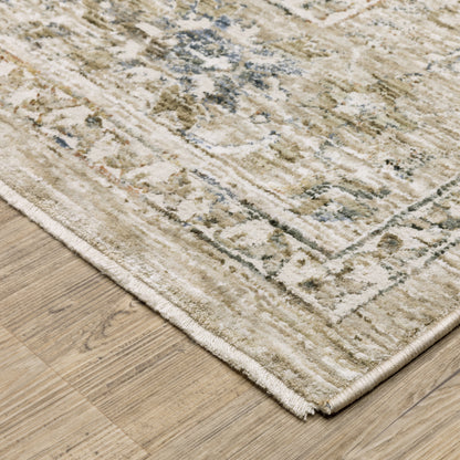 Avalon Distressed Beige/ Blue Medallion Cut Pile Rug