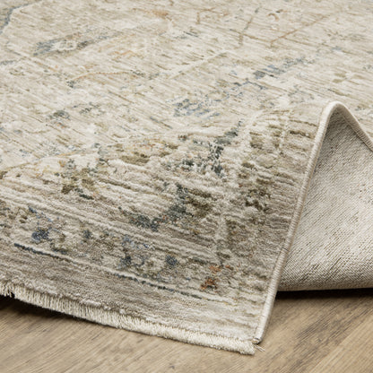 Avalon Distressed Beige/ Blue Medallion Cut Pile Rug