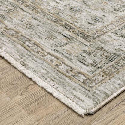 Avalon Medallion Grey/ Beige Distressed Cut Pile Rug