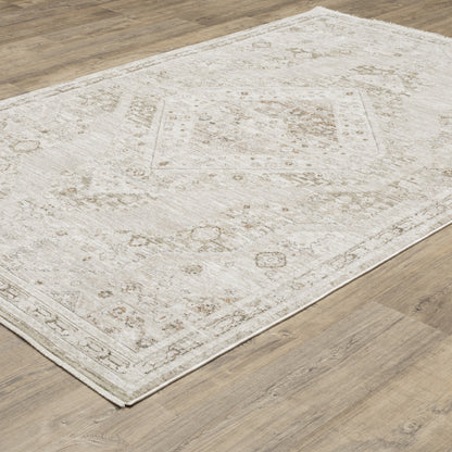Avalon Medallion Beige/ Ivory Distressed Cut Pile Rug