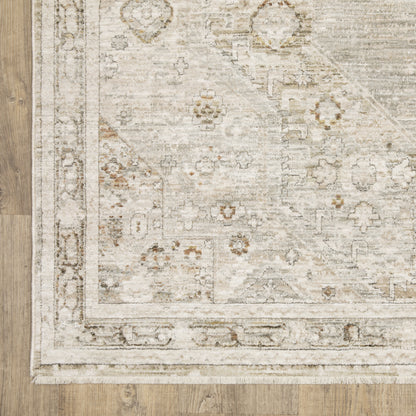Avalon Medallion Beige/ Ivory Distressed Cut Pile Rug