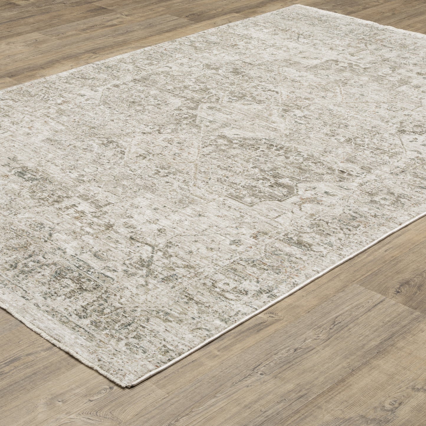 Avalon Medallion Beige/ Grey Distressed Cut Pile Rug