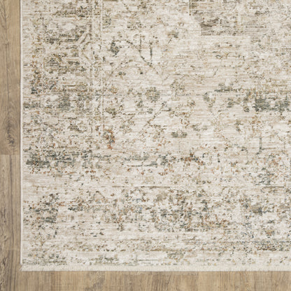 Avalon Medallion Beige/ Grey Distressed Cut Pile Rug