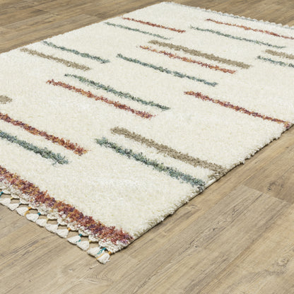 Axis Geometric Ivory/ Multi Stripe Cut Pile Rug