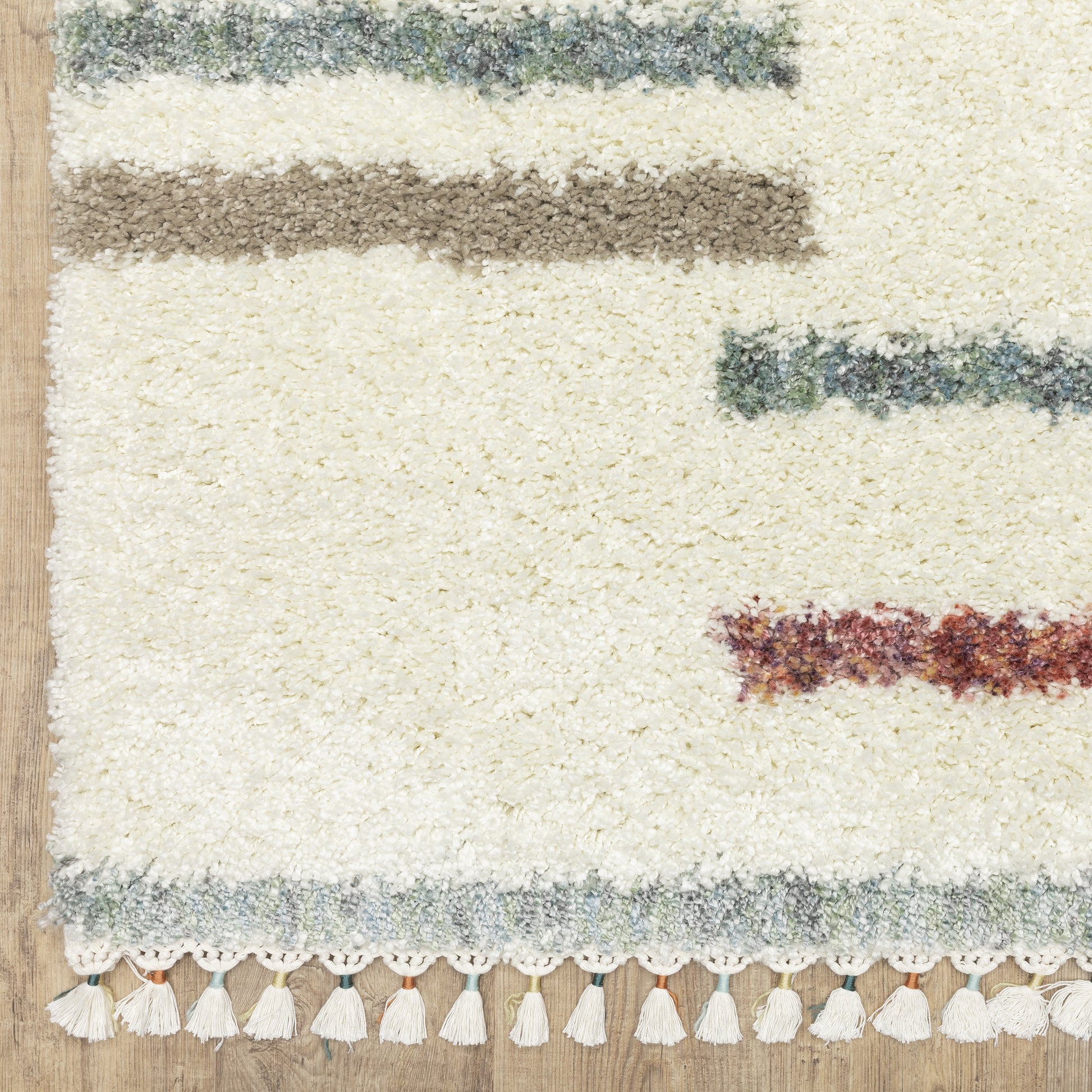 Axis Geometric Ivory/ Multi Stripe Cut Pile Rug