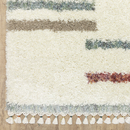 Axis Geometric Ivory/ Multi Stripe Cut Pile Rug