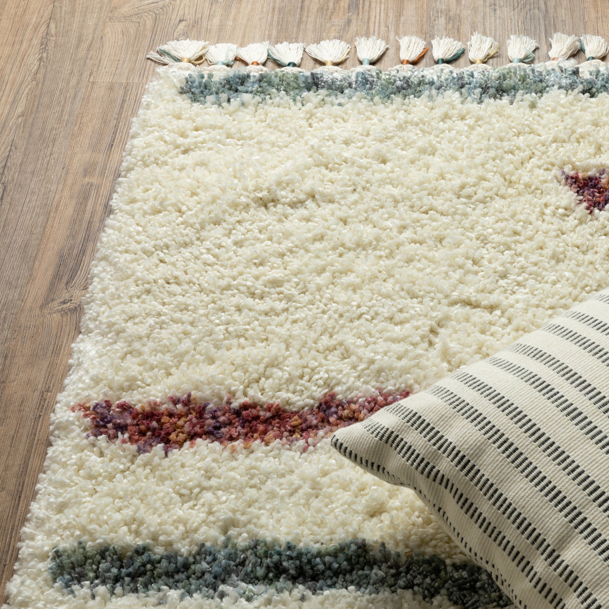 Axis Geometric Ivory/ Multi Stripe Cut Pile Rug