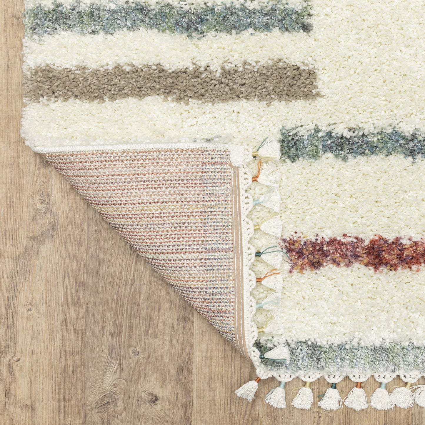 Axis Geometric Ivory/ Multi Stripe Cut Pile Rug