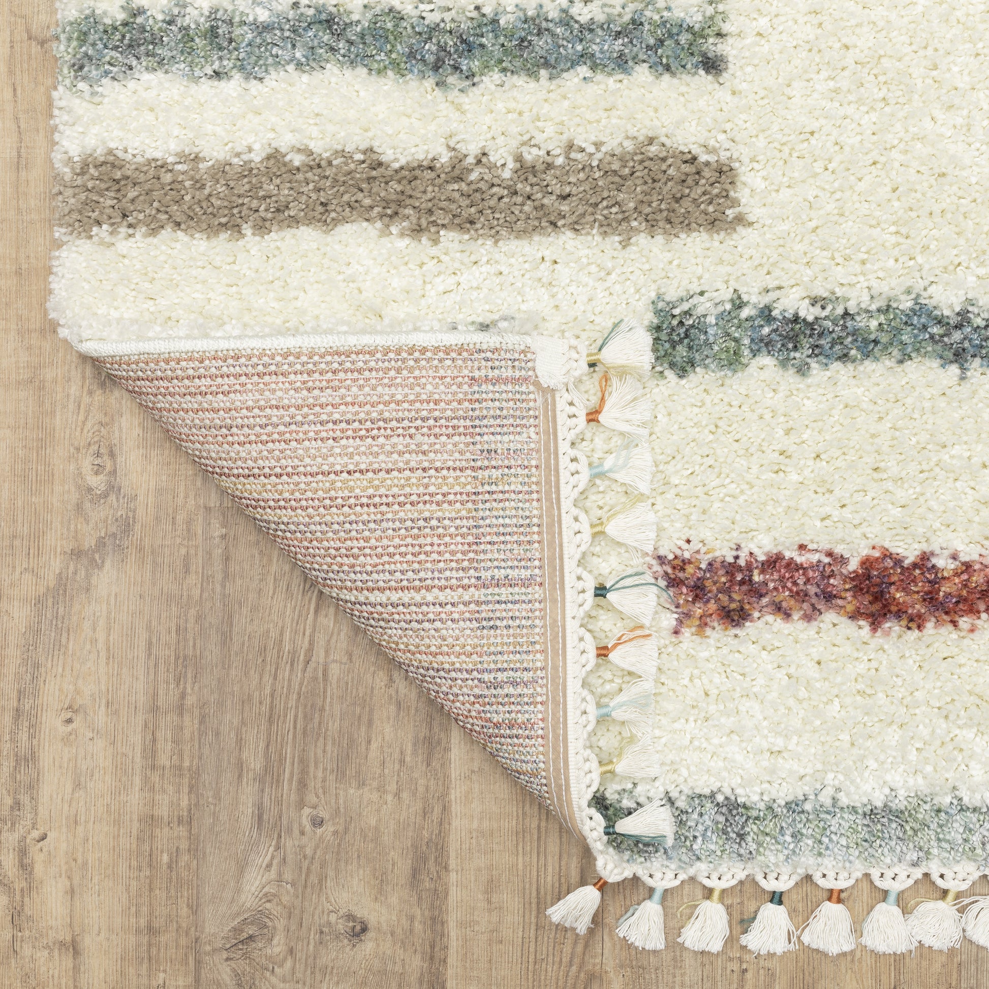 Axis Geometric Ivory/ Multi Stripe Cut Pile Rug