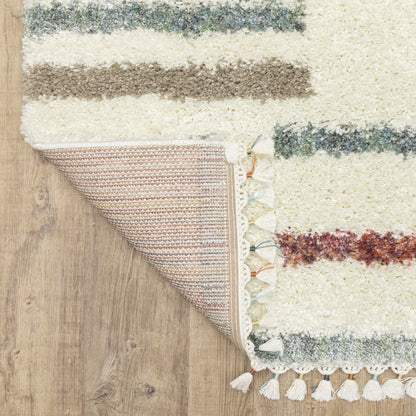 Axis Geometric Ivory/ Multi Stripe Cut Pile Rug