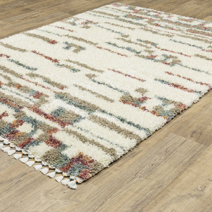 Axis Abstract Ivory/ Multi Stripe Cut Pile Rug