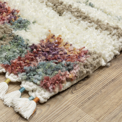 Axis Abstract Ivory/ Multi Stripe Cut Pile Rug