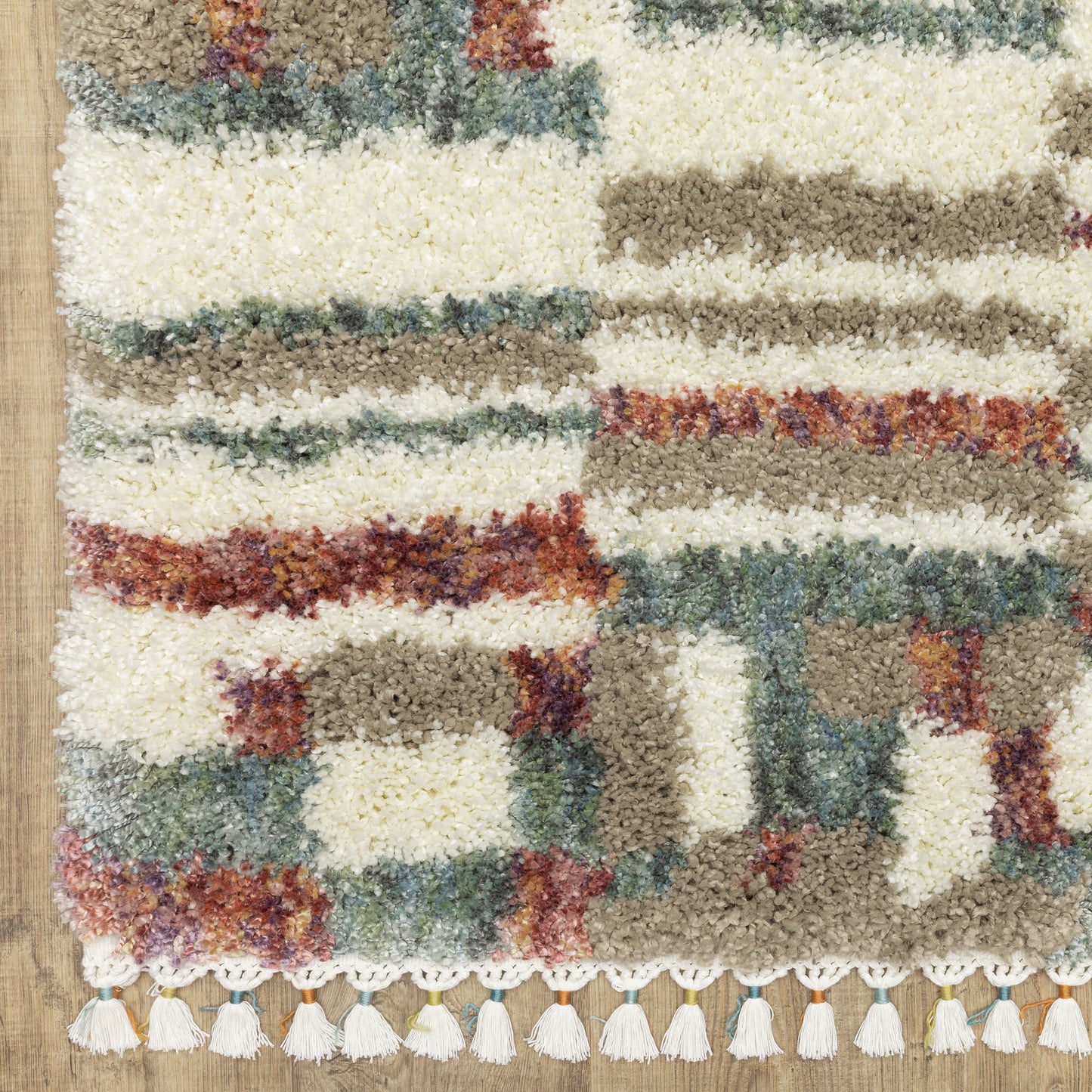 Axis Abstract Ivory/ Multi Stripe Cut Pile Rug