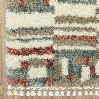 Axis Abstract Ivory/ Multi Stripe Cut Pile Rug