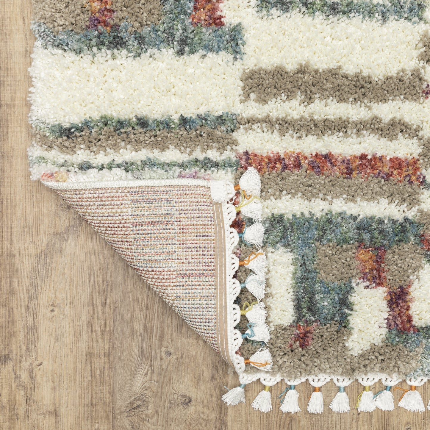 Axis Abstract Ivory/ Multi Stripe Cut Pile Rug