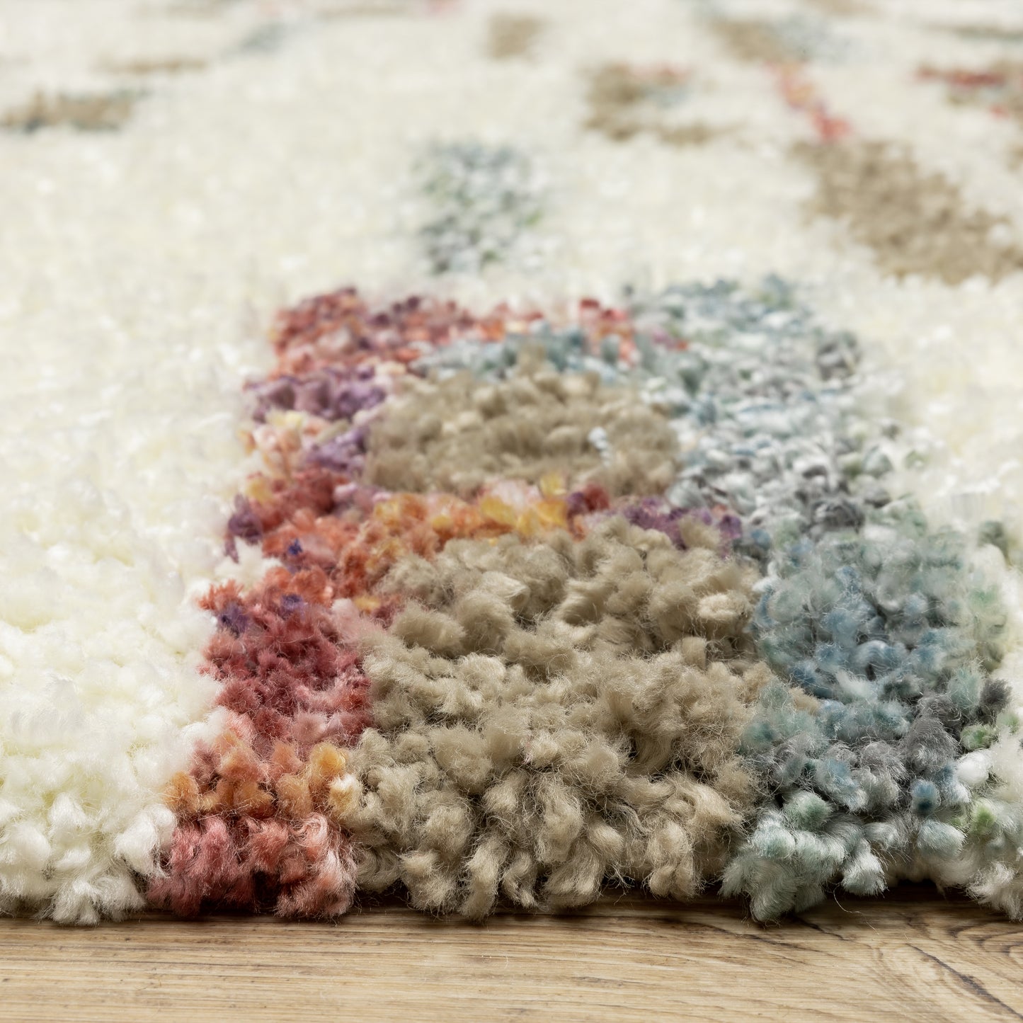Axis Abstract Ivory/ Multi Stripe Cut Pile Rug