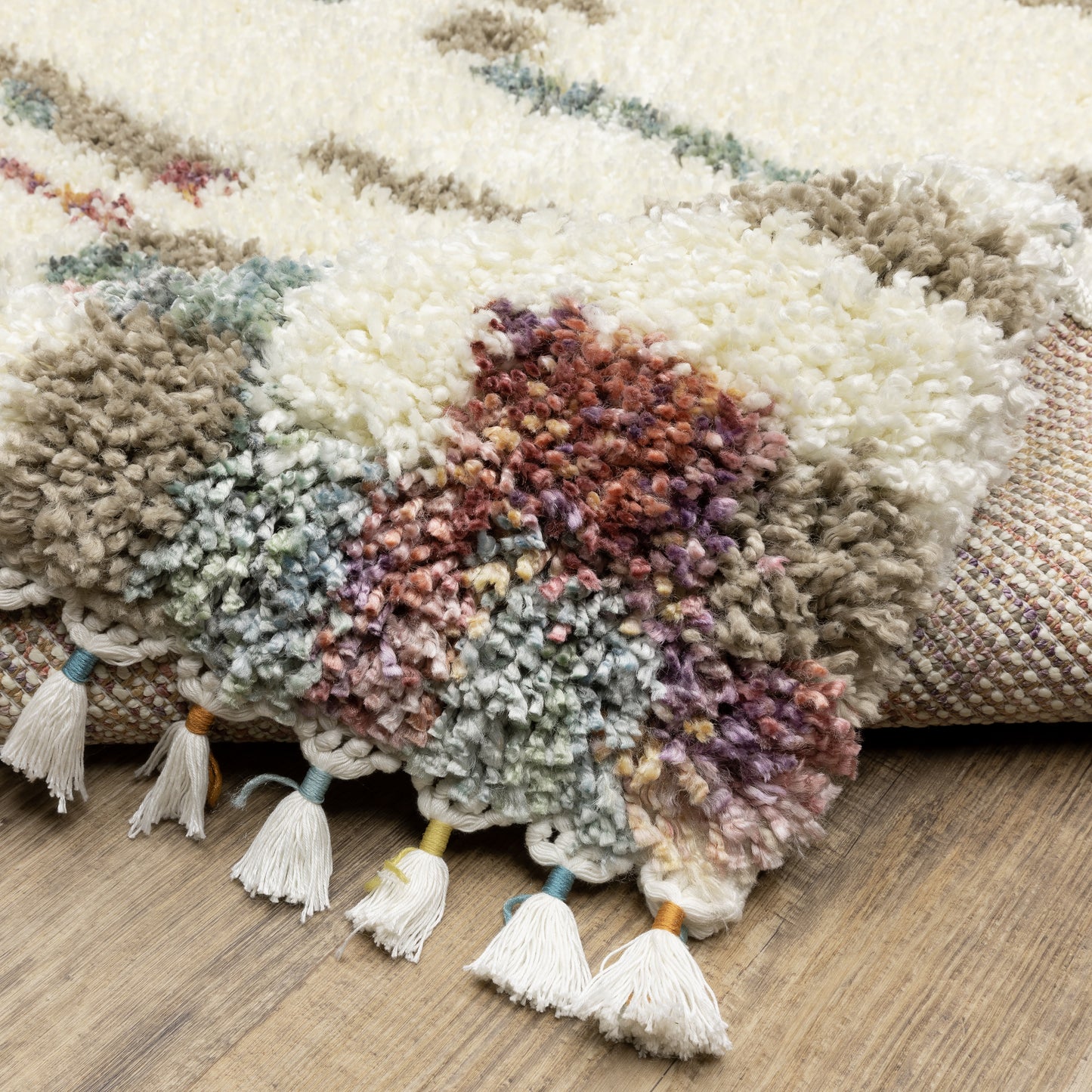 Axis Abstract Ivory/ Multi Stripe Cut Pile Rug