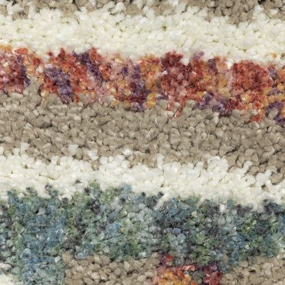 Axis Abstract Ivory/ Multi Stripe Cut Pile Rug