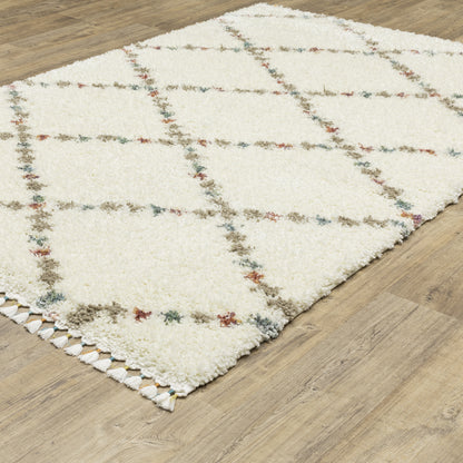 Axis Lattice Ivory/ Multi Geometric Cut Pile Rug
