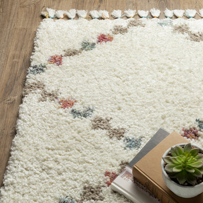 Axis Lattice Ivory/ Multi Geometric Cut Pile Rug