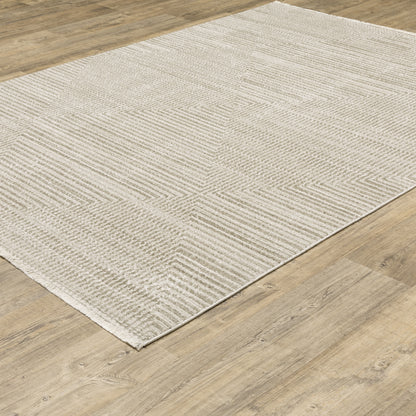 Bauer Stripe Beige/ Ivory Geometric Cut Pile Rug