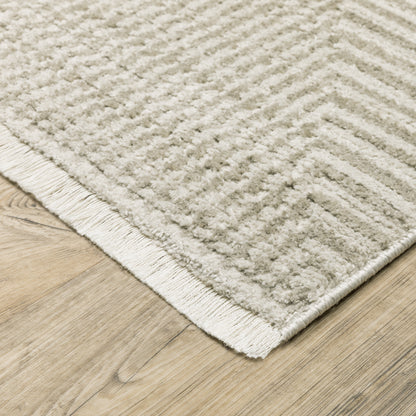 Bauer Stripe Beige/ Ivory Geometric Cut Pile Rug