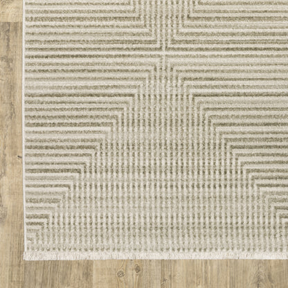Bauer Stripe Beige/ Ivory Geometric Cut Pile Rug
