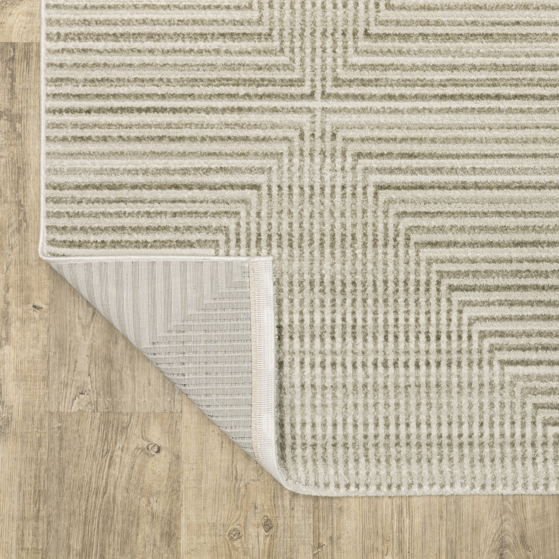 Bauer Stripe Beige/ Ivory Geometric Cut Pile Rug