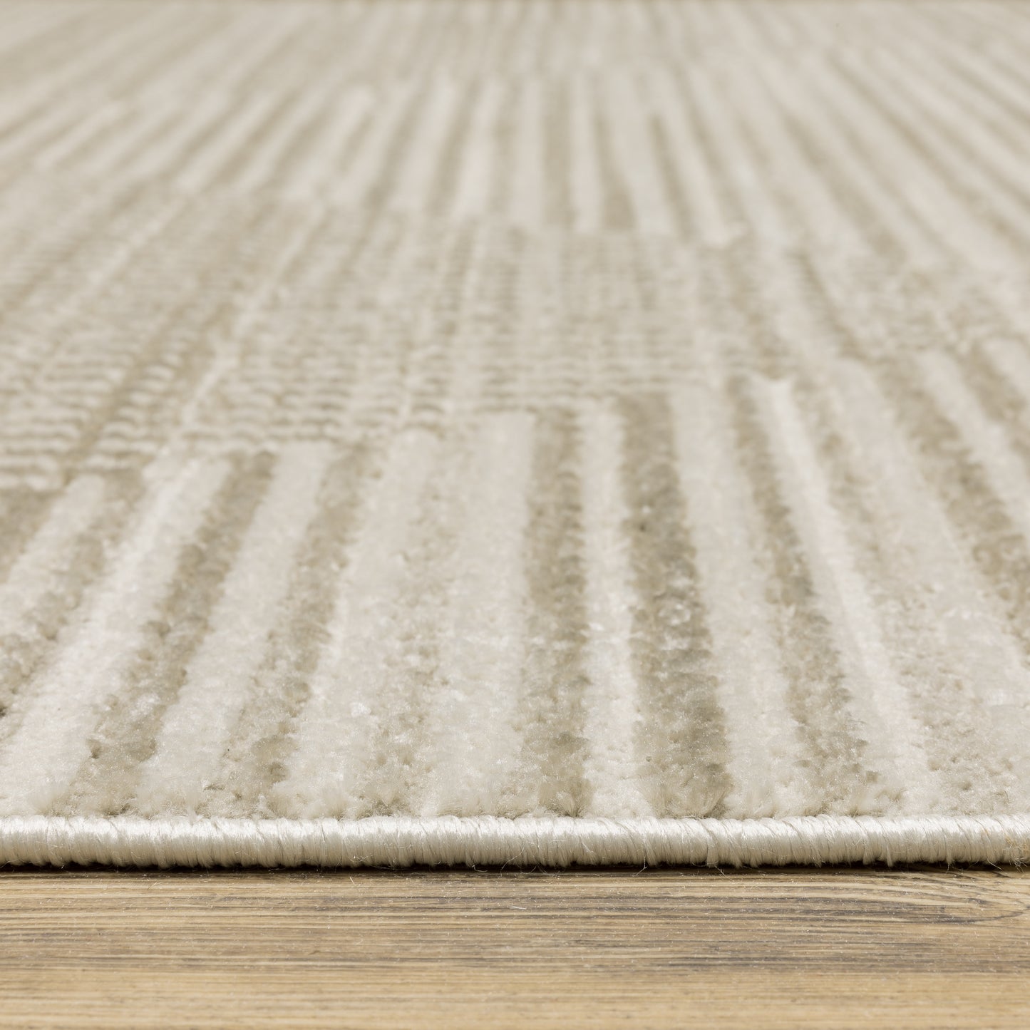 Bauer Stripe Beige/ Ivory Geometric Cut Pile Rug