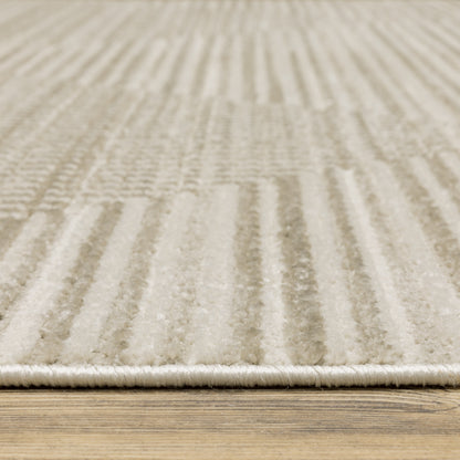 Bauer Stripe Beige/ Ivory Geometric Cut Pile Rug