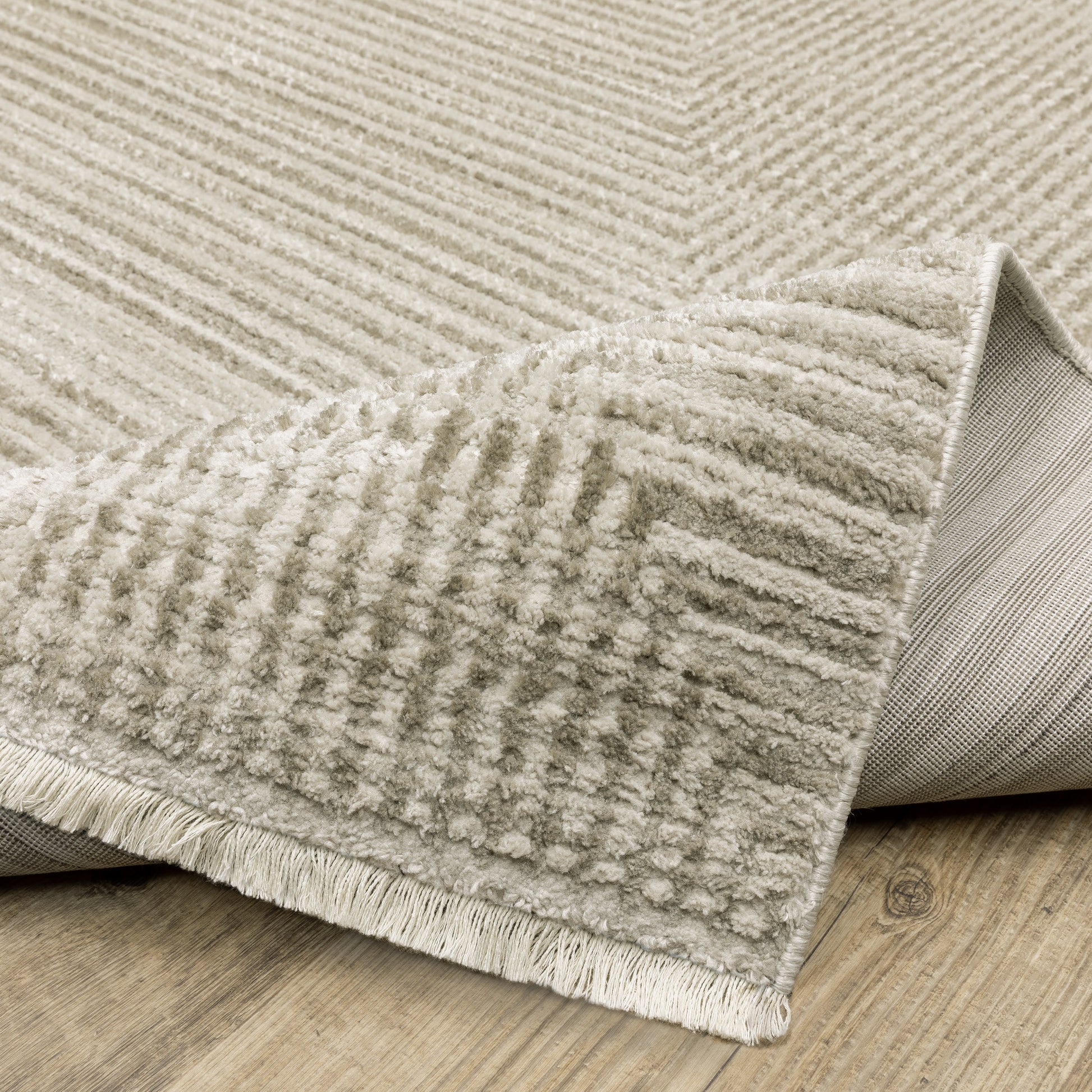 Bauer Stripe Beige/ Ivory Geometric Cut Pile Rug