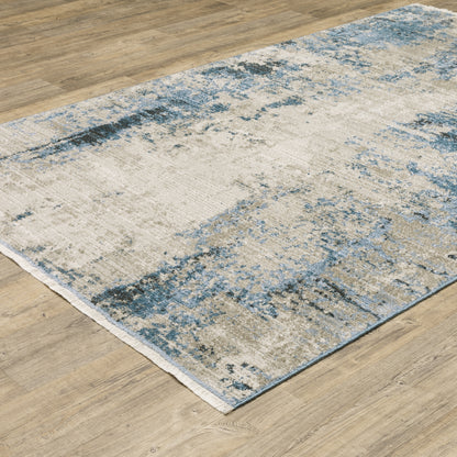 Bauer Distressed Blue/ Beige Abstract Cut Pile Rug