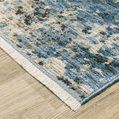 Bauer Distressed Blue/ Beige Abstract Cut Pile Rug