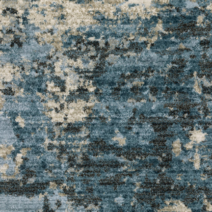 Bauer Distressed Blue/ Beige Abstract Cut Pile Rug