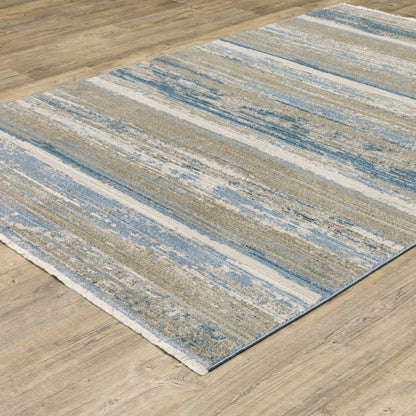 Bauer Distressed Blue/ Beige Stripe Cut Pile Rug