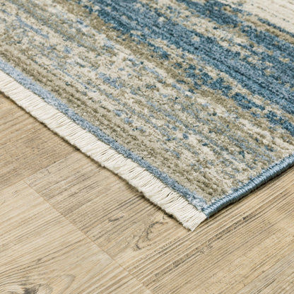 Bauer Distressed Blue/ Beige Stripe Cut Pile Rug