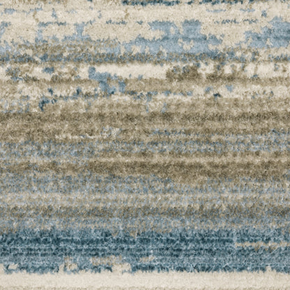 Bauer Distressed Blue/ Beige Stripe Cut Pile Rug
