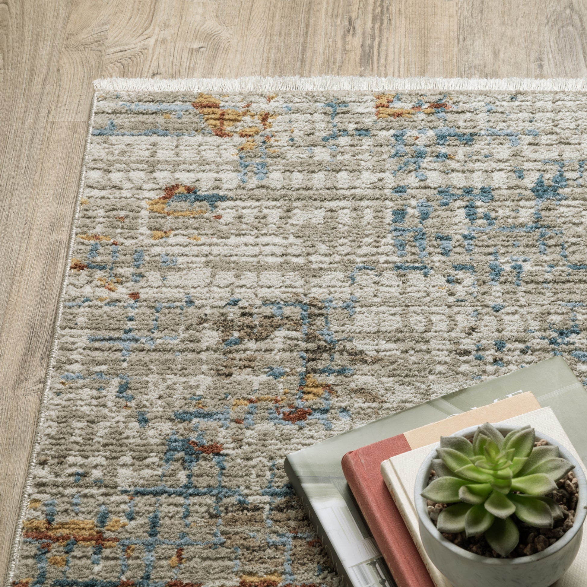 Bauer Distressed Beige/ Multi Abstract Cut Pile Rug