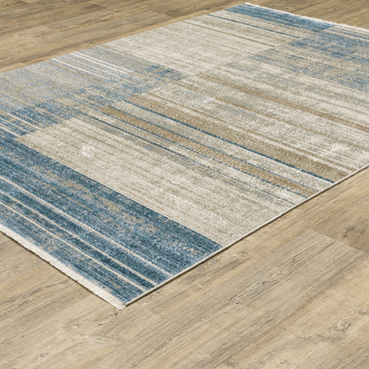 Bauer Distressed Blue/ Beige Stripe Cut Pile Rug
