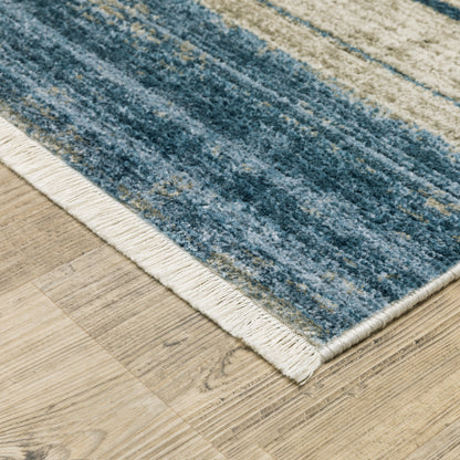 Bauer Distressed Blue/ Beige Stripe Cut Pile Rug