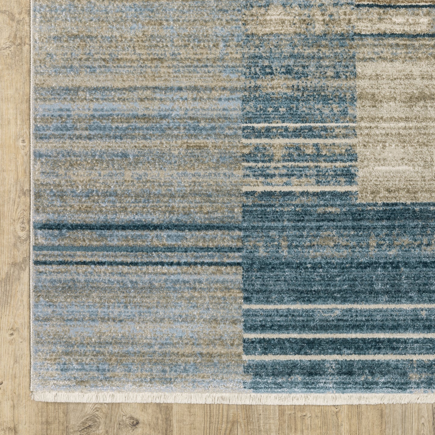 Bauer Distressed Blue/ Beige Stripe Cut Pile Rug